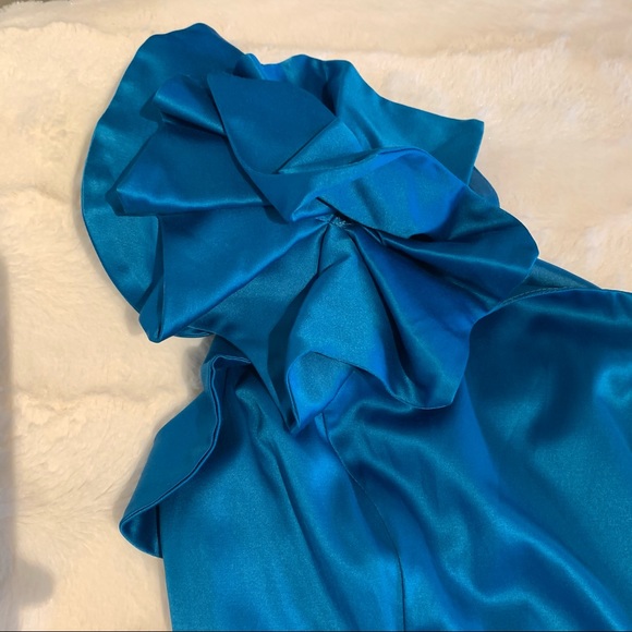 Blue One Shoulder Ruffle Cocktail Party Dress - Picture 11 of 15